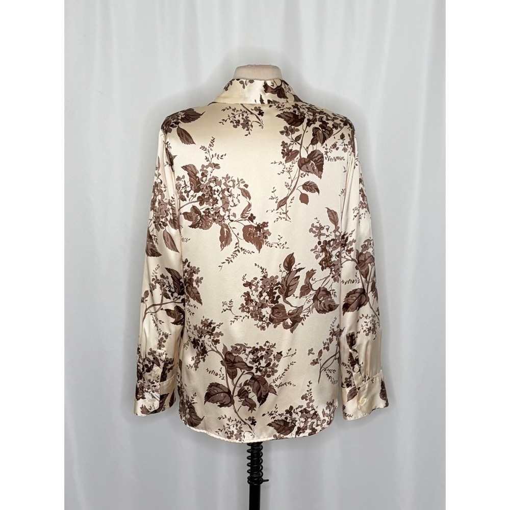REFORMATION Silk Floral Print Blouse Top Buttondown Cream Brown Chic Large - Picture 10 of 16